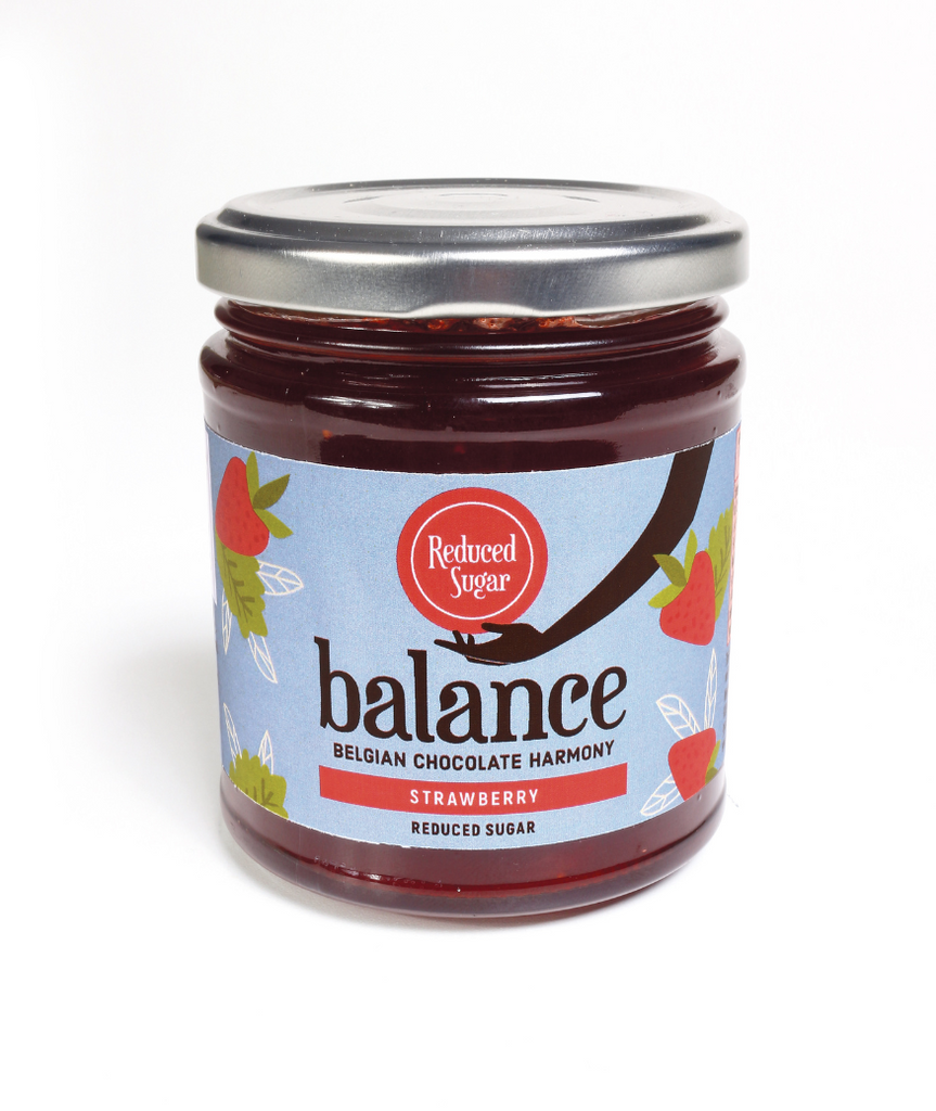 Balance reduced sugar jam strawberry zonder toegevoegde suikers confituur aardbei Belgian chocolate harmony