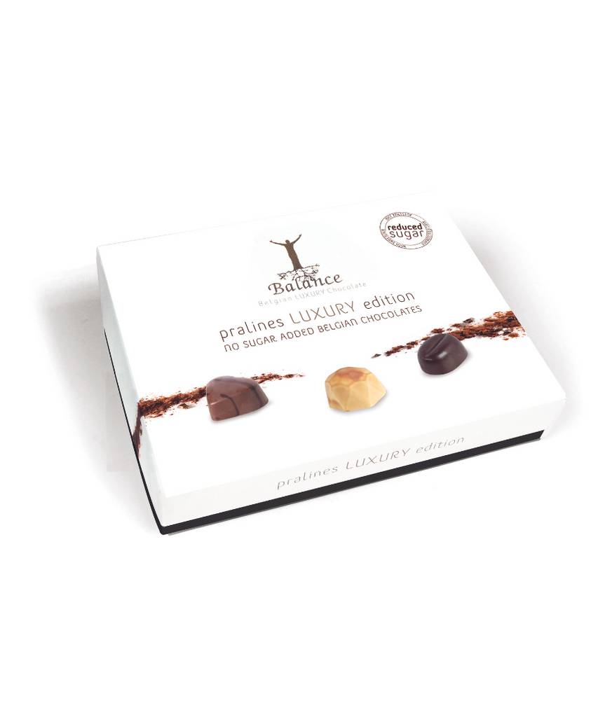 Balance reduced sugar pralines doos box luxury edition zonder toegevoegde suikers verlaagd in suikers